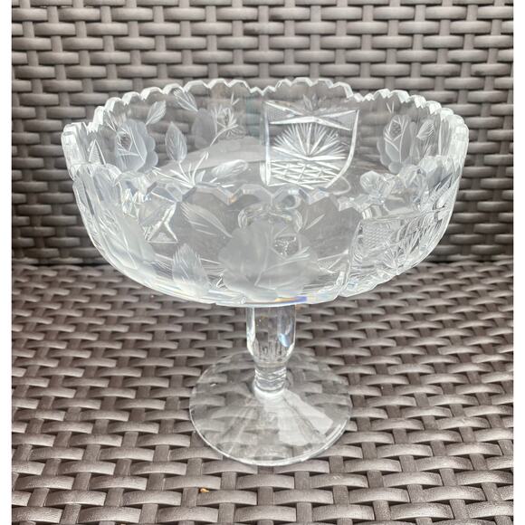 Vintage Cut Lead Crystal Compote Bowl Sawtooth Rim Pedestal Base 7x7 - Picture 1 of 6